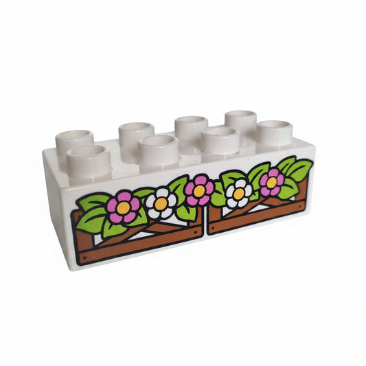 lego duplo bedruckter baustein motivstein 3011pb043 garten blumenkasten blumen holz 4x2 weiß