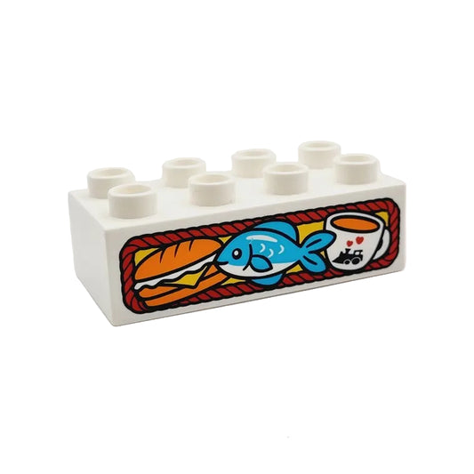lego duplo bedruckt motivstein 3011pb051 schild imbiss fisch fischbrötchen sandwich brötchen kaffee