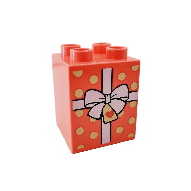 lego duplo bedruckt motivstein geschenk 31110pb183 2x2x2 koralle schleife karte herz punkte gepunktet geburtstagsgeschenk valentinstag