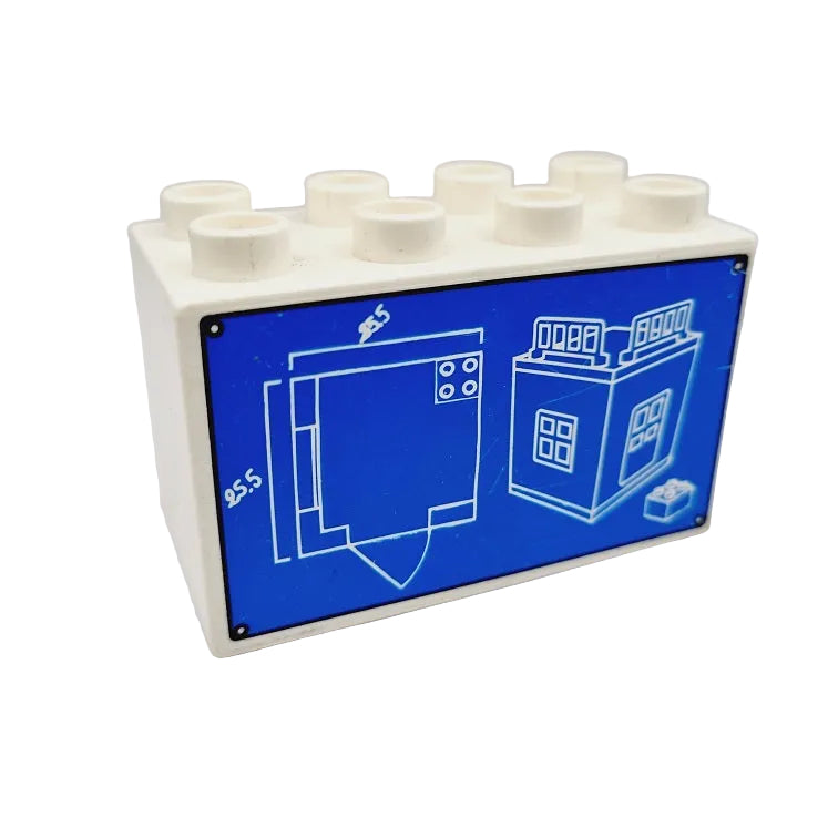 lego duplo bedruckter baustein motivstein 31111pb030 bauplan 4x2x2 hausbau baustelle weiß blau einzeln