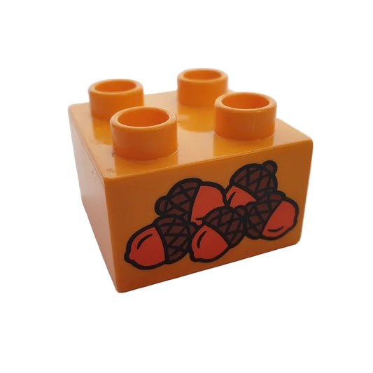 lego duplo bedruckt motivstein 3437pb073 eicheln wald futter hellorange 2x2