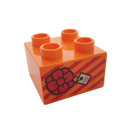 lego duplo bedruckt motivstein geschenk 3437pb078 2x2 orange gestreift rot schleife karte