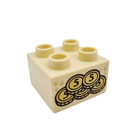 lego duplo bedruckter baustein motivstein 3437pb099 geld gold münzen 5 sand hell 2x2
