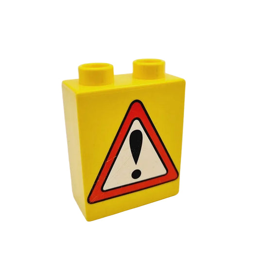 lego duplo baustein bedruckt motivstein 4066pb051 schild straßenverkehr dreieck ausrufezeichen ! achtung rot gelb 2x1x2