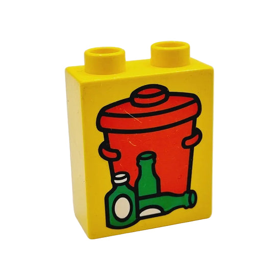 lego duplo bedruckter baustein motivstein 4066pb058 mülltonne flaschen glasmüll glas rot tonne 2x1x2