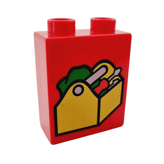 lego duplo baustein bedruckt motivstein werkstatt 4066pb114 werkzeug koffer werkzeugkoffer gelb schraubenzieher rot 2x1x2