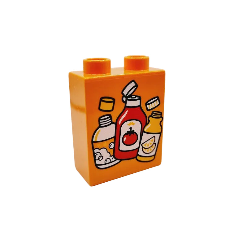 lego duplo bedruckter baustein motivstein 4066pb798 müll orange plastik plastikmüll 2x1x2 ketchu saft flaschen einzeln