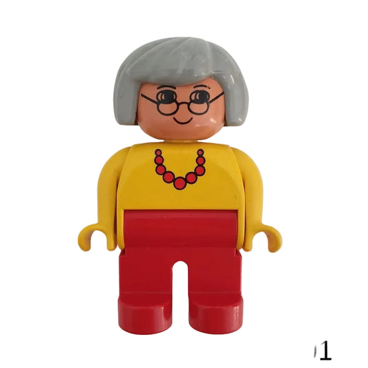 lego duplo figur frau oma omi großmutter haare grau 4555pb013a rot gelb perlenkette kette brille