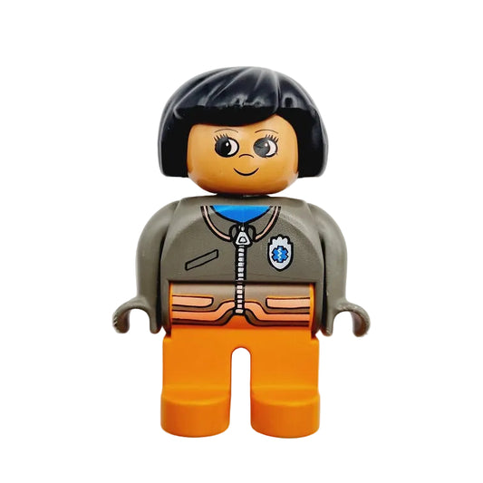 lego duplo figur einzeln 4555pb017 sanitäterin ärztin pflegerin orange jacke grau emt stern logo bob schwarz alt selten