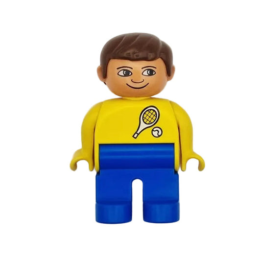 lego duplo figur mann alt männlich papa vater 4555pb032 blau gelb tennis tennisschläger braun