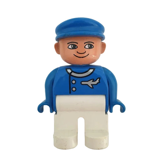 lego duplo figur einzeln 4555pb046 flugbegleiter steward pilot weiß blau mütze flugzeug silber