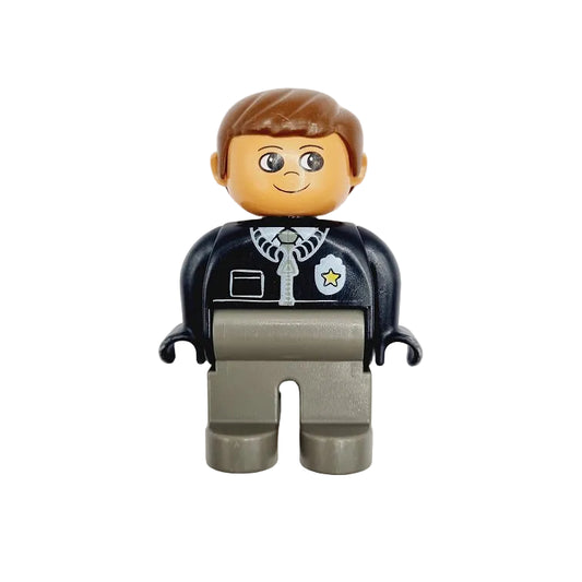 lego duplo figur polizist polizeibeamter einzeln 4555pb059 grau jacke schwarz braun marke reißverschluss alt