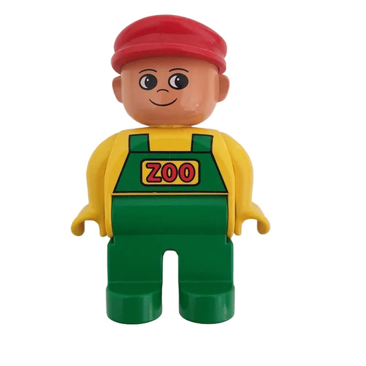 lego duplo figur einzeln zoo zoowärter tierpfleger zoowärterin tierpflegerin 4555pb078 latzhose grün kappe mütze rot