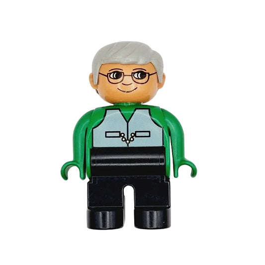 lego duplo figur opa opi großvater mann 4555pb166 hose schwarz weste grau kette grün brille