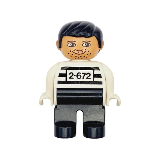 lego duplo figur einzeln böse bösewicht dieb insasse gefangener bandit sträfling räuber 4555pb252 nummer 2.672 bartstoppeln schwarz weiß gestreift mann
