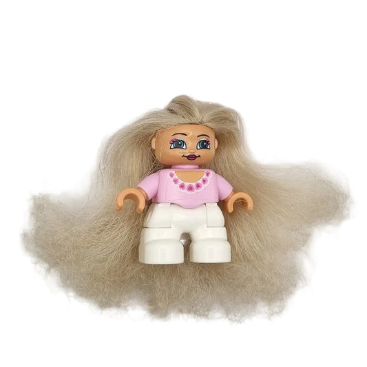 lego duplo figur kind mädchen neu 47205pb003 haare blond weiß rosa lang echte haare