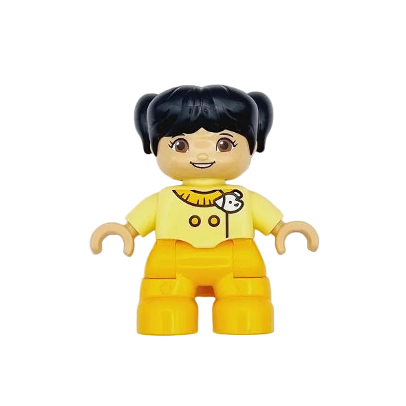 lego duplo figur mädchen kind 47205pb110 chinesin asiatin gelb hellorange schwarz zöpfe