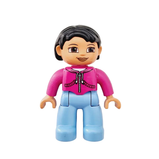 lego duplo figur frau mama mutter neu 47394pb015b hellblau jacke reißverschluss pink beere lila schwarz