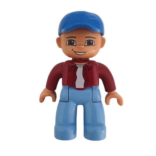 lego duplo figur mann neu papa vater lehrer einzeln 47394pb022 hellblau rotbraun dunkelrot cappy mütze kappe blau