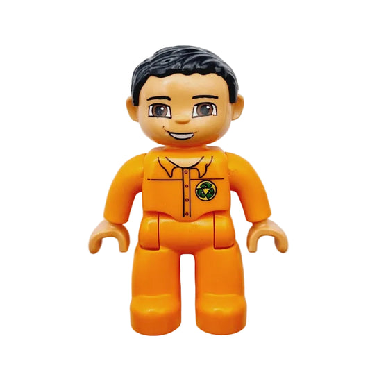 lego duplo figur einzeln müllmann müllfahrer 47394pb133 uniform overall orange recycling logo pfeile schwarz