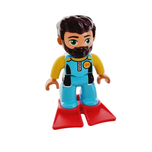 lego duplo figur 47394pb268 + 43871 taucher und flossen mann taucheranzug anzug türkis azur gelb taucherflossen rot