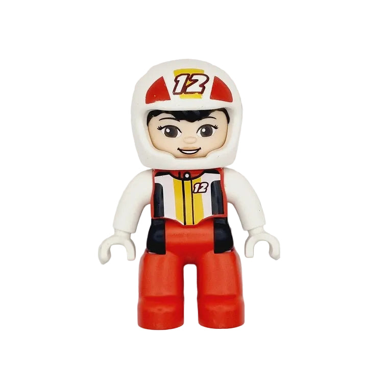 lego duplo figur rennfahrer autorennen einzeln 47394pb316 rennfahrerin asiatin hellhäutig 12 zwölf rot schwarz gelb helm