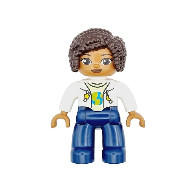 lego duplo figur frau weiblich mama lehrerin mutter 47394pb350 dunkelblau jacke weiß erdkugel rde dreadlocks locken latina dunkelhäutig schwarz