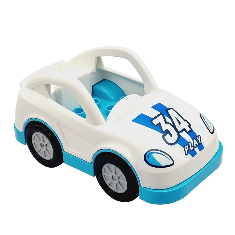 lego duplo fahrzeug auto rennauto autorennen racer einzeln bausteinjäger 65567c01 73549pb03 play 34 vierunddreißig weiß azur blau push and go motor neu