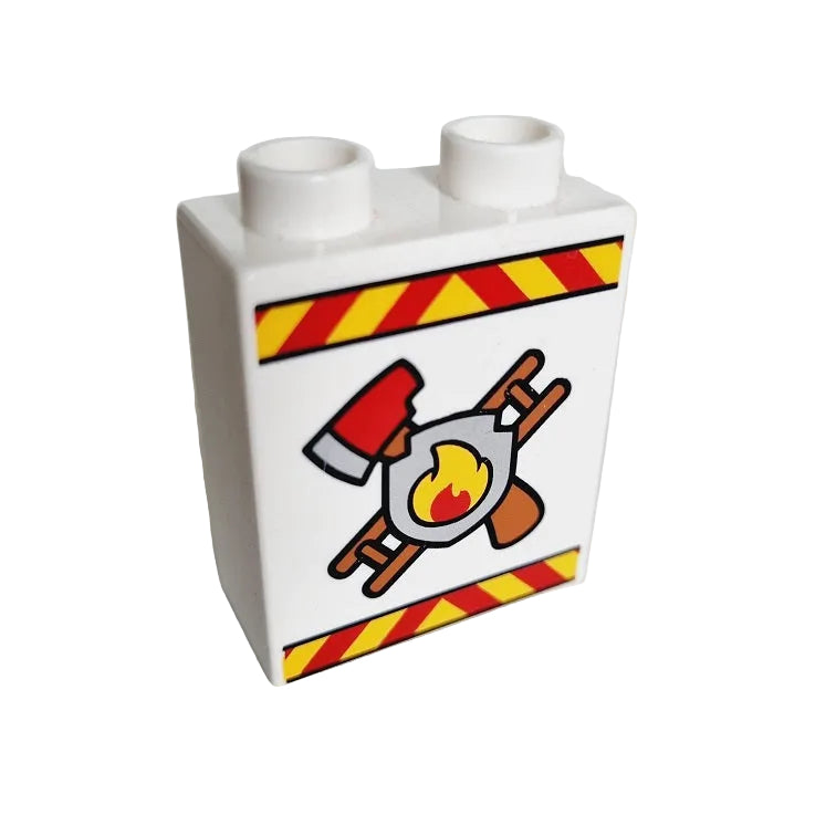 lego duplo baustein bedruckt motivstein 76371pb082 feuerwehr logo flamme axt leiter feuer 2x1x2 weiß