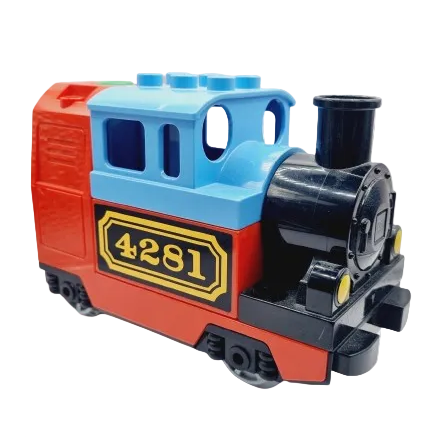 lego duplo elektrische lok lokomotive eisenbahn zug batteriebetrieben einzeln bausteinjäger dampflok 10507 4281 rot schwarz hellblau