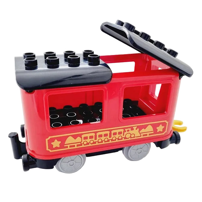 lego duplo eisenbahn zug lok lokomotive waggon wagen anhänger bausteinjäger einzeln personenwagen personenwaggon 2018 rot schwarz