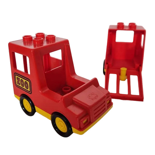 lego duplo fahrzeug zoo safari einzeln bausteinjäger tiertransport 1990 rot klappe gitterstäbe klein alt