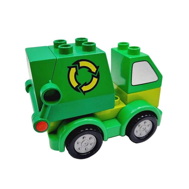 lego duplo müllauto müllwagen müllabfuhr recycling einzeln bausteinjäger zusammengebaut grün klein bedruckt bausteine klappe