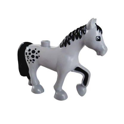 lego duplo tiere einzeln einzelteile pferd pferde bausteinjäger 1376pb02 grau punkte po gepunktet schwarz mähne schweif neu