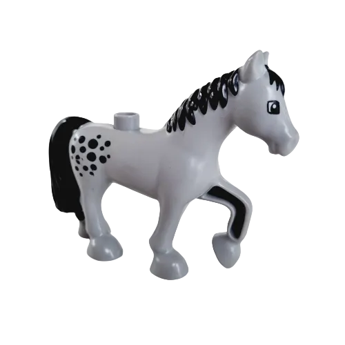 lego duplo tiere einzeln einzelteile pferd pferde bausteinjäger 1376pb02 grau punkte po gepunktet schwarz mähne schweif neu