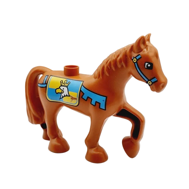 lego duplo tiere einzeln einzelteile pferd pferde bausteinjäger 1376pb04 ritterpferd ritter decke blau gelb adler krone zaumzeug bedruckt