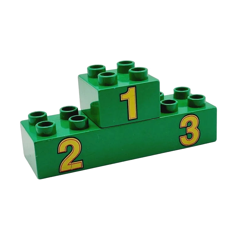 lego duplo baustein bedruckt motivstein autorennen treppchen siegertreppchen treppe sieger einzeln grün 1 2 3 