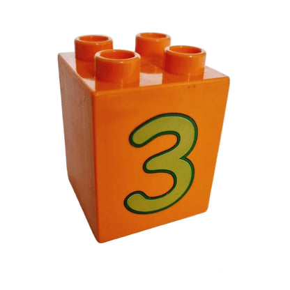 lego duplo bedruckt motivstein zahl ziffer 31110pb023 drei 3 orange 2x2x2