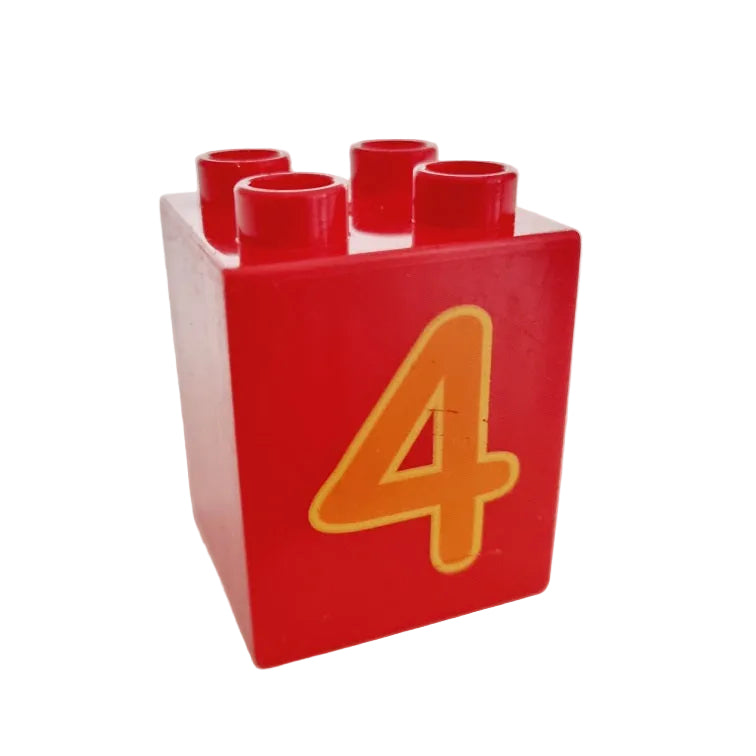 lego duplo bedruckt motivstein zahl ziffer 31110pb024 4 vier rot orange 2x2x2