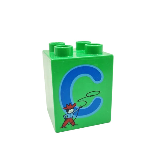 lego duplo bedruckt motivstein buchstabe c cowboy 2x2x2 grün einzeln