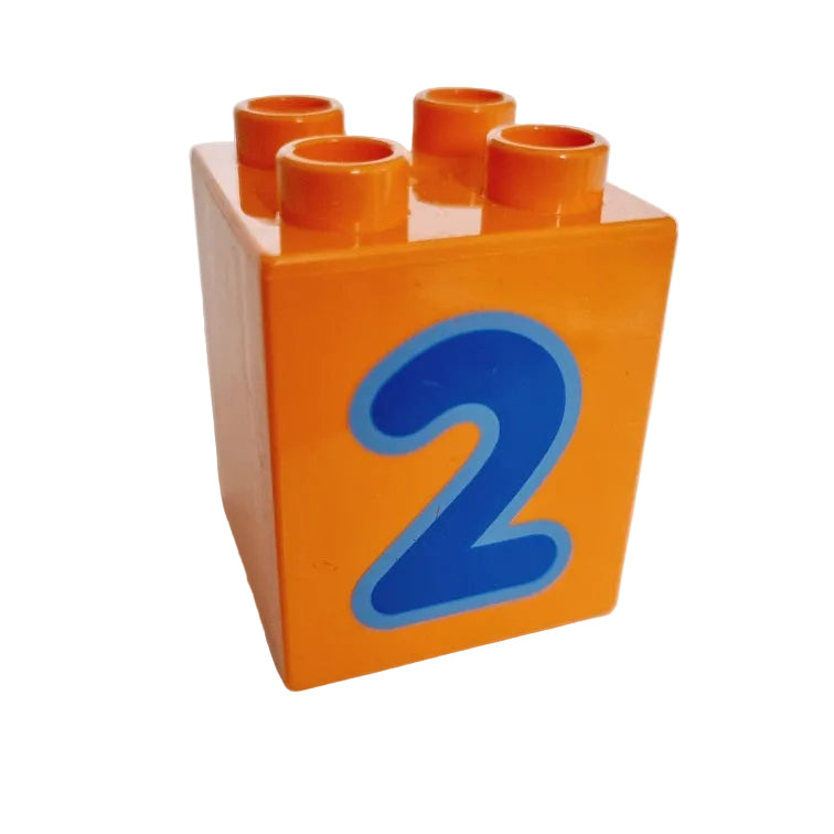 lego duplo bedruckt motivstein zahl ziffer 31110pb074 zwei 2 orange blau einzeln 2x2x2