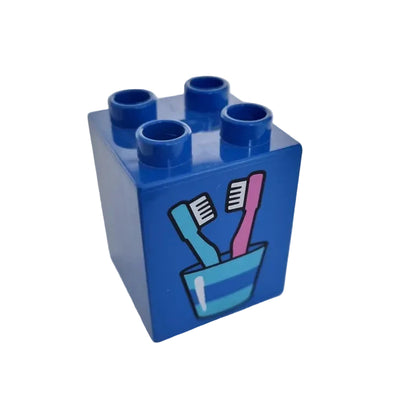 lego duplo bedruckt motivstein 31110pb090 2x2x2 blau zahnbürsten zahnputzbecker badezimmer bad einzeln 