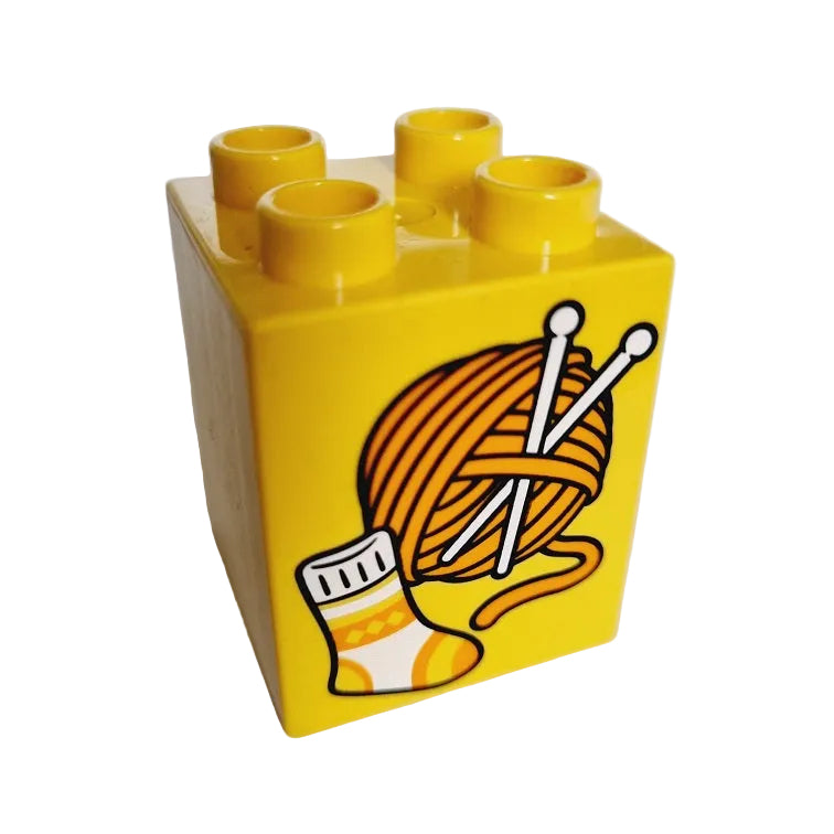 lego duplo bedruckt motivstein 31110pb097 wolle wollknäul socke stricknadeln nadeln gelb 2x2x2