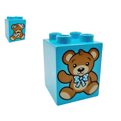 lego duplo bedruckt motivstein 31110pb137 teddybär teddy kaputt schleife azur 2x2x2 einzeln