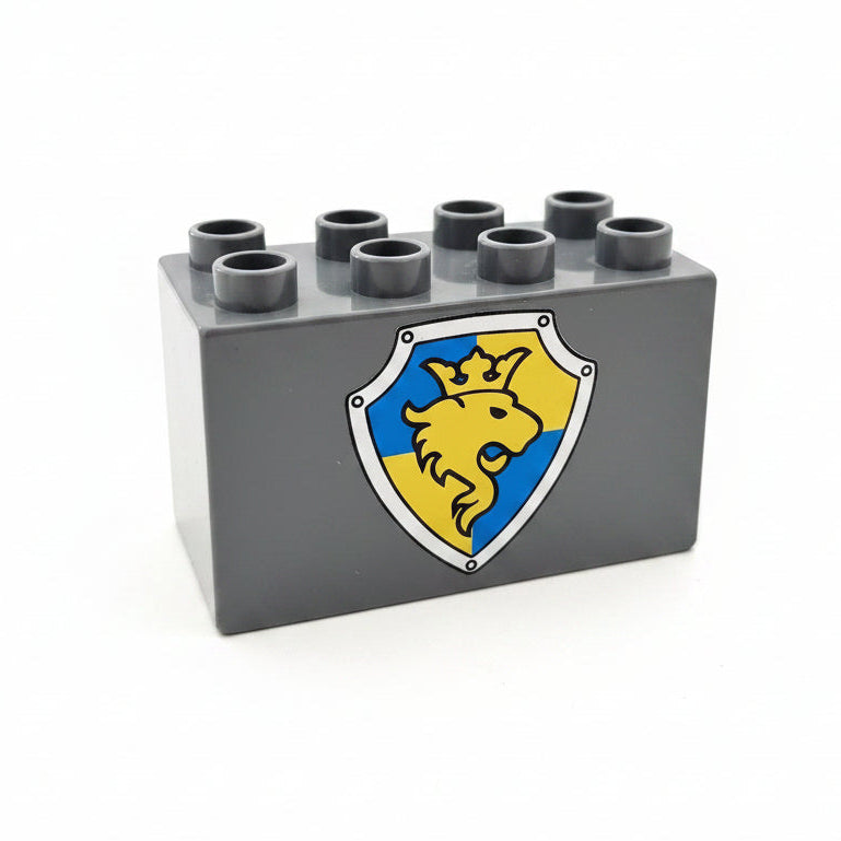 lego duplo bedruckt motivstein ritter 31111pb020 4x2x2 dunkelgrau löwe blau gelb 