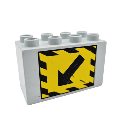 lego duplo baustein bedruckt motivstein werkstatt 3111pb024 baustelle pfeil 4x2x2 hellgrau warnstreifen gelb schwarz achtung einzeln