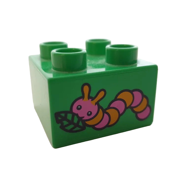 lego duplo bedruckt motivstein tier 3437pb059 2x2 raupe wurm knallgrün blatt einzeln 