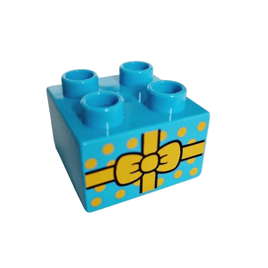 lego duplo bedruckt motivstein geschenk 3437pb077 azur 2x2 schleife gelb punkte gepunktet 