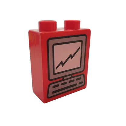 lego duplo bedruckt motivstein 4066pb045 computer pc arbeit homeoffice einzeln 2x1x2 rot monitor dekoration deko haus puppenhaus