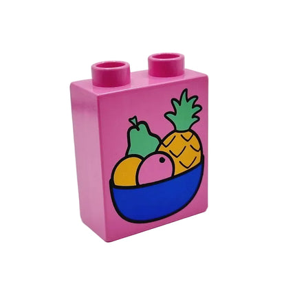lego duplo bedruckt motivstein 4066pb057 obst obstschüssel obstschale ananas birne pink 2x1x2 deko